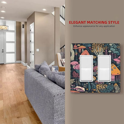 Decorative Outlet Covers Cartoon Comics Colorful Mushrooms 2 Gang Wall Plate Double Rocker Two Switch Wall Cover Plate Light Switch Cover Plate Faceplate for Country Bedroom Decor