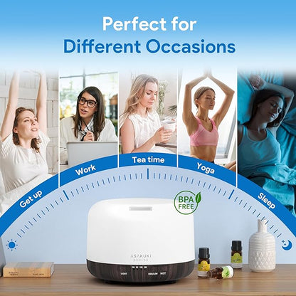 ASAKUKI 500ml Premium, Essential Oil Diffuser with Remote Control, 5 in 1 Ultrasonic Aromatherapy Fragrant Oil Humidifier Vaporizer, Timer and Auto-Off Switch Brown