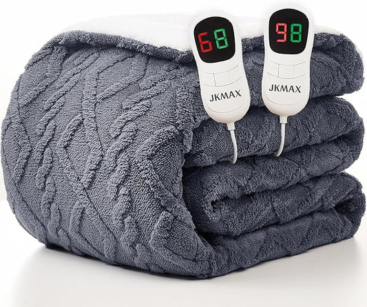 Heated Electric Blanket Queen Size-84"x90" Heating Blanket with 10 Heating Levels & 5 Time Settings Over-Heat Protection,Winter Warmer for Adults with ETL Certification（Grey）