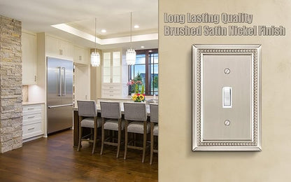 Henne Bery Sunken Pearls Heavy Duty Decorative Wall Plate Switch Plate Outlet Cover (Single Toggle, 2 Pack, Satin Nickel)