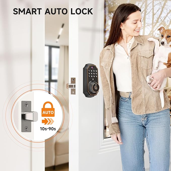 Keyless Entry Door Lock with Camera Fingerprint Smart Door Lock with App Remote Control, Wi-Fi Connected Electronic Keypad Code Deadbolt Auto Unlock for Front Door