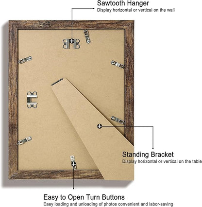 iRahmen 9x12 Picture Frame Set of 4 with Tempered Glass, Wooden Rustic Frame Display 6x8 Pictures with Mat or 9 x 12 Without Mat, Photo Frame for Wall Mount and Tabletop Display