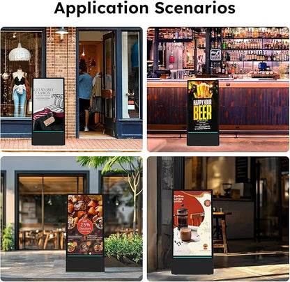 43 inch Rechargeable Portable Outdoor Digital Signage Displays, 2K FHD, IP65 Waterproof, Smart LCD Split Screen, Brightness Auto-Adjustment Movable Advertising Kiosk with Android OS