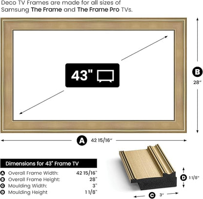 Champagne 43" Premiere Deco TV Frame - Compatible ONLY with Samsung The Frame TVs (Fits 2021-2025, LS03A, LS03B, LS03C, LS03D, LS03FA)