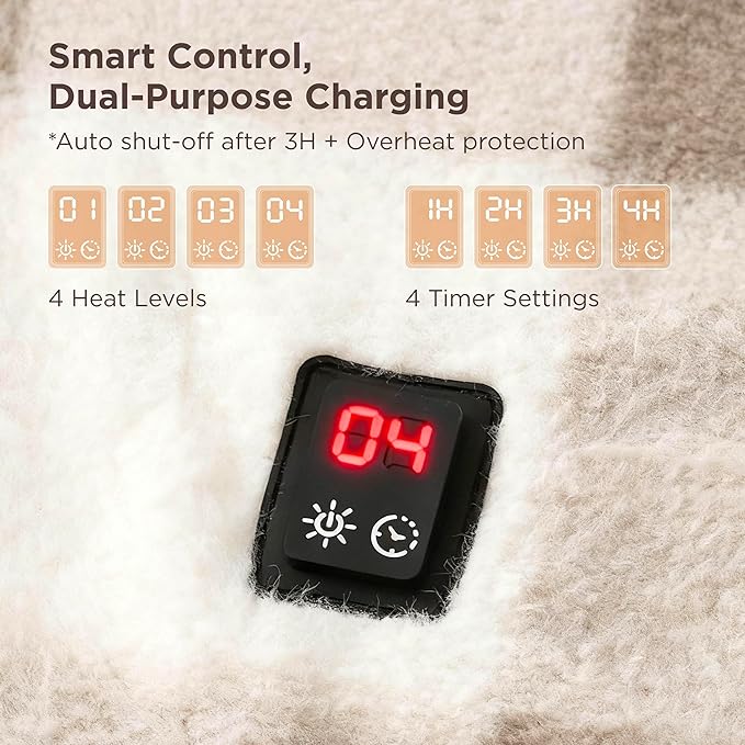 Bedsure Cordless Heated Wearable Blanket Hoodie - Faux Cashmere Electric Blanket with 20000mAh Battery Pack, Portable USB Heated Throw, Gifts for Women, 4 Heat Levels & 4 Timers, 22"x43", Brown Plaid