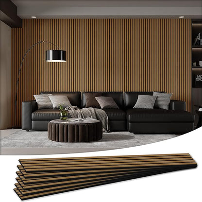 Wood Salt Acoustic Wall Panels, 6 Piece 94" x 7.9" x 0.8" Soundproof Wooden Wall Panels, 3D Fluted Sound Absorbing Panel, Natural Oak