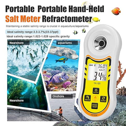 Smart Refractometer Brix Salt Meter, Brix Refractometer & Salinity Tester with ATC, Hand-Held Salinity Meter 0-24% for Food,sauces and Aquarium, Brix Sugar Refractometer 0-60% for Fruit,Drinks,Coffee