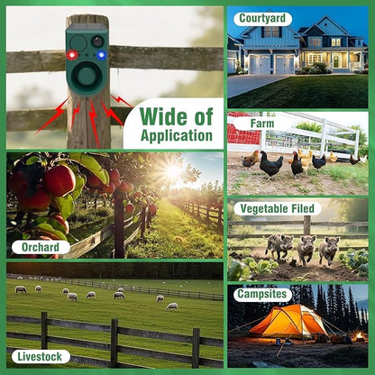 ChunHee Solar Outdoor Motion Sensor Alarm with Dog Barking Alarm Sound, Support Recording and Adjustable Volume, 129db Loud Noise Maker 4 Work Modes Strobe Light for Home, Villa, Farm, Barn (4pack)