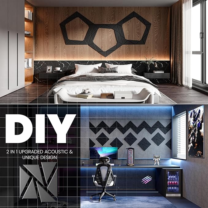 22 Pack Acoustic Panels with Self-Adhesive, 12"X 12"X 0.4"Sound Proof Foam Panels, Sound Panels High Density, Soundproof Wall Panels for Home Studio Office-Black