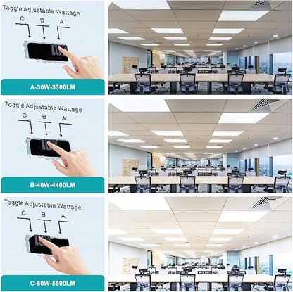 12 Pack 2x4 LED Flat Panel Lights - Drop Ceiling Light Fixture 5000K 4000K 3000K Selectable & 0-10v Dimmable, 50W 24x48 LED Light Fixture, 100-277Vac, ETL Listed