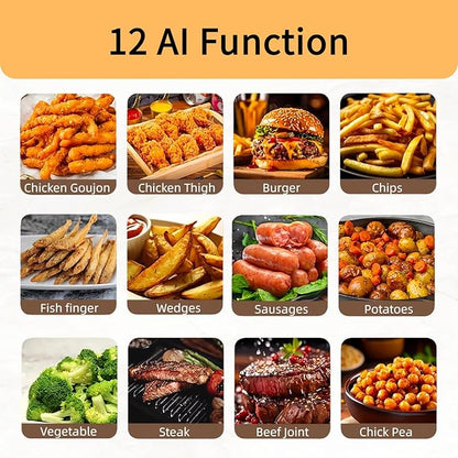 8.5QT Large Air Fryer, AI Intelligent Recognition Airfryer with Clear Window, Touch Controls with 12 AI Functions, Shake Reminder, Nonstick, Fit for Family, Black