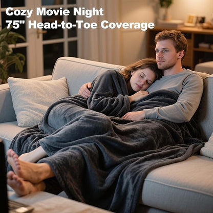 Large Portable Heated Blanket 71" × 43", Includes 2 Portable 20000mAh 7.4V Power Banks, 11 Heating Zones, 3 Heat Settings, 1–6H Timer, Machine Washable, with Laundry Bag, Waist Belt & Backpack