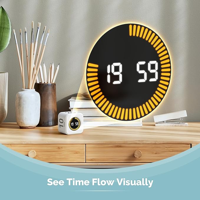 KADAMS Pomodoro Cube Timer Productivity Visual Timer - 5/10/25/50 Min Rotating Countdown, Customize Countup Silent Mode- for Work Study Cook Workout Kitchen Back to School Classroom (White, 2 Pack)