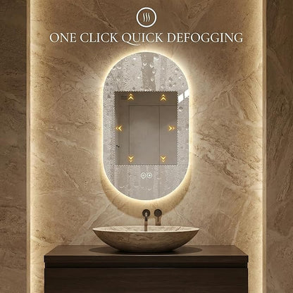 LAIYA 24V Full-Power Oval LED Bathroom Vanity Mirror,36X22inch Frameless Backlit Mirror with Light, Smart Anti-Fog Waterproof Mirror with Memory Function Dimmable Lighted Mirror