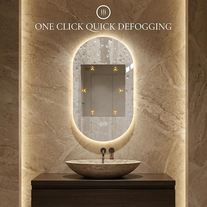 LAIYA 24V Full-Power Oval LED Bathroom Vanity Mirror, 40X24inch Frameless Backlit Mirror with Light, Smart Anti-Fog Waterproof Mirror with Memory Function Dimmable Lighted Mirror