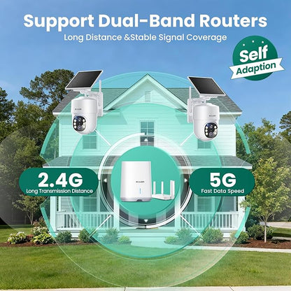 SOLIOM- 5MP Security Cameras Wireless Outdoor, No Subscription,2-Cam Pack, Solar Powered Home Security Camera with 360° Auto Tracking, Pan & Tilt, 3K Color Night Vision,5G & 2.4G Router Compatible