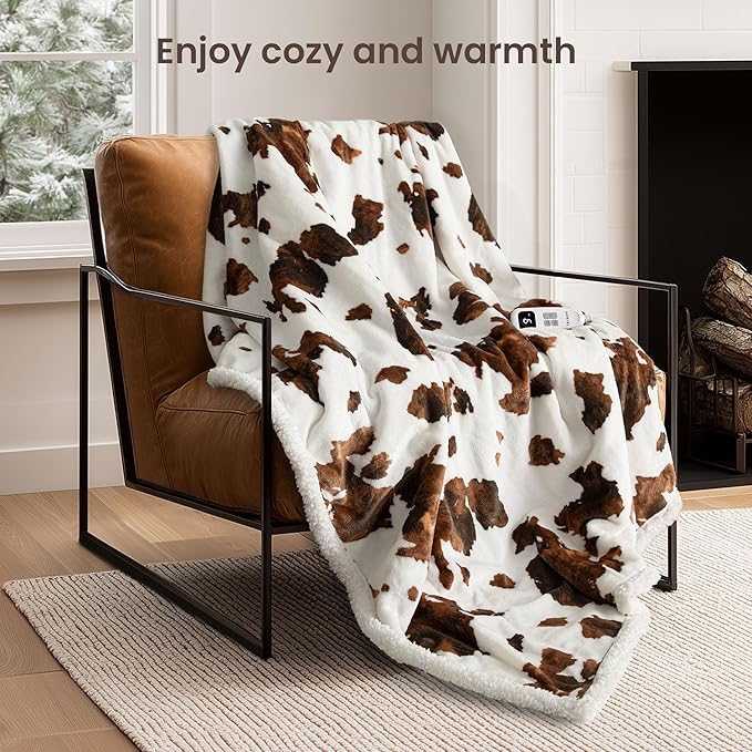 Heated Blanket Throw Blanket – Fast Heating Blanket with 10 Heat Settings & 4 Timer Options, Cozy Soft Fleece Sherpa, Washable, Warm Gifts for Grandma