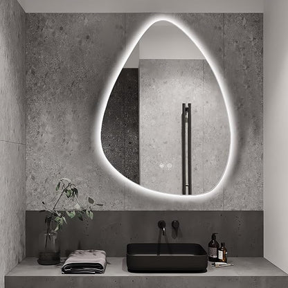 Niccy Irregular LED Bathroom Mirror, 30"x40" Asymmetrical Backlit Vanity Wall Mirrors, Frameless Lighted Mirrors for Bedroom, Living Room, Modern Smart-Mirror with Anti-Fog, Dimmable, Memory Function