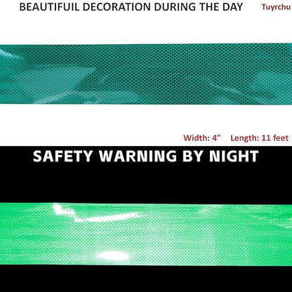 Non Fading Green Reflective Tape Outdoor Waterproof 4 inch, High Visibility Warning Industrial Marking Tape, Safety Stickers (11 feet)