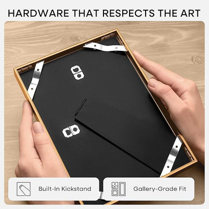 Homeforia 8.5x11 Picture Frame Bronze, High End Metal Brass Frame 8.5 x 11 with Mat 6 by 8 Photo, 11x8.5 Frames Matted to 6x8 Print, 8.5by11 Wall or Tabletop Frames, Tempered Glass, Wall Kit, Set of 3
