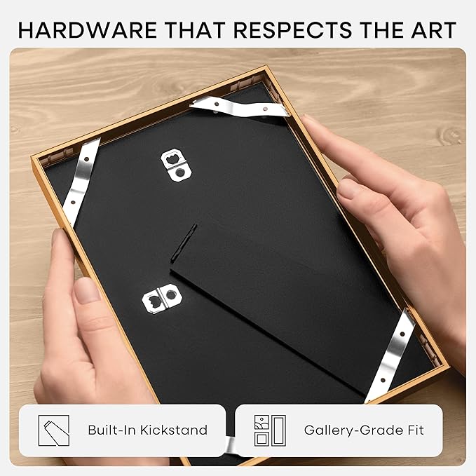 Homeforia 4x6 Picture Frame Bronze, High End Metal 4 x 6 Brass Frames with Mat 3 x 5 for Art, 4x6 Desk Frame Matted to 3x5 inch Photo, 4 by 6 Wall or Tabletop Frame, Tempered Glass, Wall Kit, Set of 2