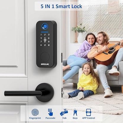 Smart Deadbolt Door Lock with Keypad:Amzloc Fingerprint Keyless Entry Door Lock, Smart Lock for Front Door,Bluetooth APP Control,Auto Lock,Easy Install,IP65 Waterproof