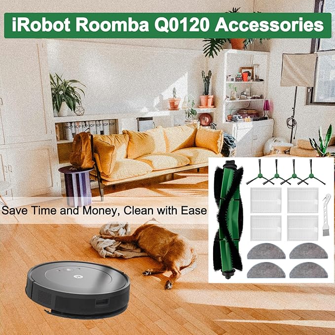 14 Pack Replacement Parts kit for iRobot Roomba Combo Essential Series Q0120, Q0520, Y0140, Y0110, Q011 Robot Vacuum Cleaner, 1 Main Brush, 4 Side Brushes,4 Hepa Filters,4 Mop Cloth,1 Cleaning Brush