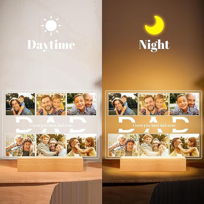 Personalized Birthday Gifts for Dad from Daughter Son, Custom Picture Frames with Photos, Customized Photo Frame with Night Light, Personalized Gifts for Dad Baby Kid Family