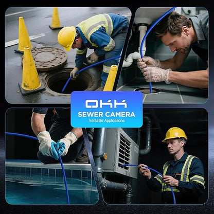 Okk Sewer Camera with Locator, Drain Camera 300ft, Pipe Inspection with 512Hz Sonde, Self-Leveling, Industrial Endoscope with DVR, 9" LCD, Meter Counter, 7mm Cable, IP68 Waterproof, 12 LEDs, 32GB Card