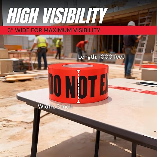 Danger Do Not Enter Tape 12 Pack 3 inch X 1000 feet • Sharp Red with a Bold Black Print for High Visibility • Tear Resistant Design