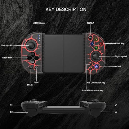 arVin Phone Controller for iPhone 15/14/13/Galaxy S23/S22/S21, Android Gaming Controller Unique Crack Wireless Gamepad with 8 Color RGB Lights/Turbo/Hall Effect Joystick for Call of Duty Mobile/Diablo