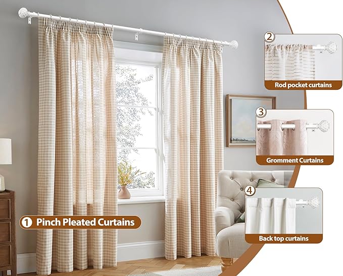 TONIAL White Curtain Rod 32 to 120 Inches, 7/8 Adjustable Curtain Rods for Windows 20 to 116 Inches, Splicing Drapery Rods Heavy duty with Netted Texture Finials