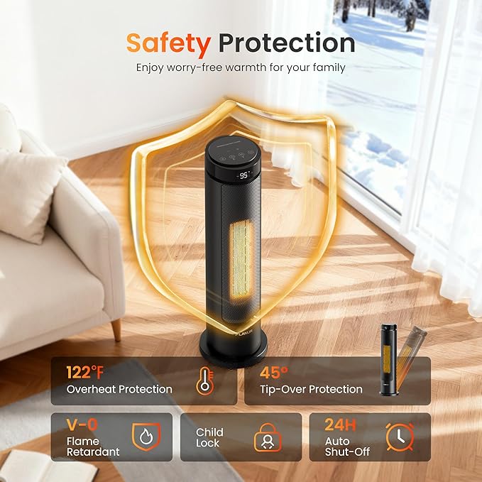 Space Heaters for Indoor Use Large Room, 1500W Portable Electric Heater with Remote, 5 Modes, Safety Protection & Child Lock, 12H Timer, Oscillation Heater for Bedroom Home Office Black 1Pack