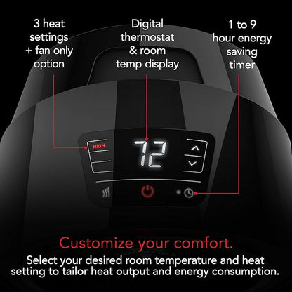 Vornado Velocity 3R Whole Room Space Heater with Timer, Adjustable Thermostat, and Advanced Safety Features, Black