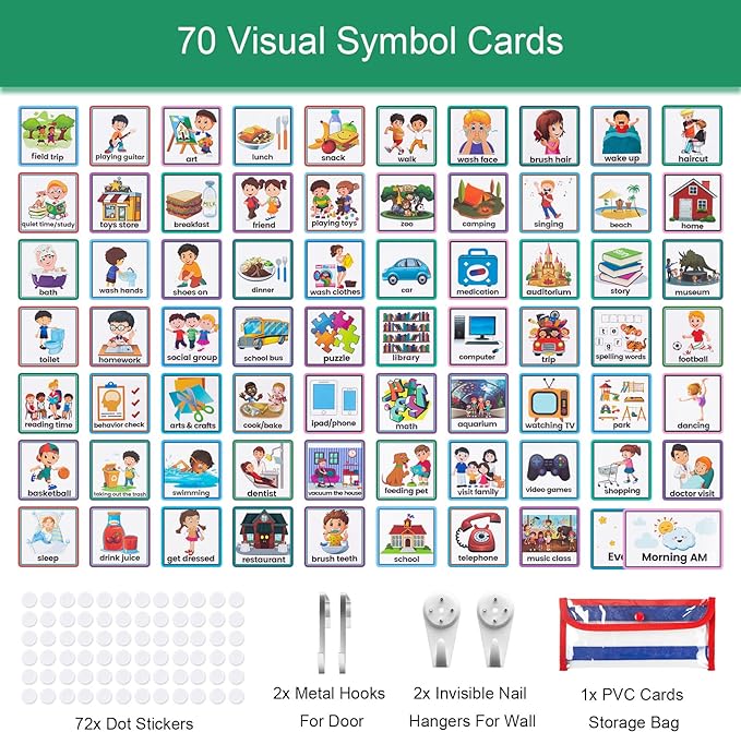 KIKIGOAL Kids Visual Schedule Calendar Chart, 2 in 1 Autism Daily Chore Routine Chart with 70 Cards Autism Learning Materials Kids Visual Behavioral Tool Wall Planner for Home School (Blue)