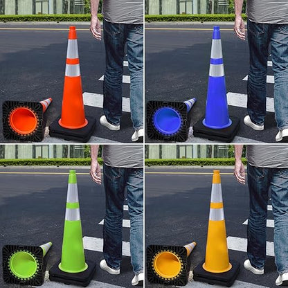 6 Pack Extra Large 36" Inch PVC Traffic Cones with Heavy-Duty Base, High-Visibility All-Weather Safety Cones for Road Construction, Parking Lot, and Garage Use (6, Orange, 36" Extra Large)
