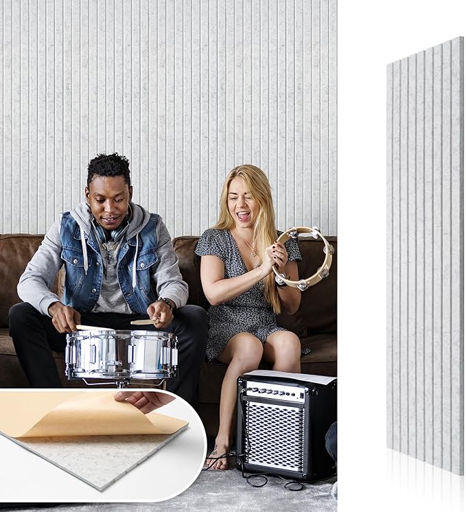 Self-Adhesive Acoustic Panels, 10 Pack Large Soundproof Wall Panel, High Density Sound Proof Panels, Decorative Absorbing Acoustic Treatment for Home Studio Office (Silver Grey)