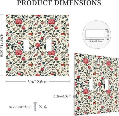 Decorative Switch Plates Vintage Flowers Rose Leaf Bird Butterfly 2 Gang Double Toggle Outlet Light Switch Cover Wall Plate Electrical Faceplate for Bedroom living Room Decor