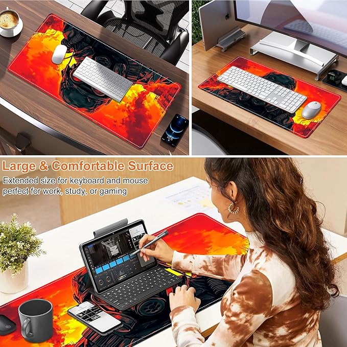 Small Heated Desk Pad 23.6" x 14.2" – Compact Electric Mouse Pad with 3 Heating Levels, Auto Shut-Off, Waterproof PU Surface, Plug-in Warmer for Office or Home Use, Mask Soldier