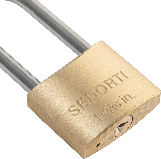 Weatherproof Padlock with Stainless Steel 304 Long Shackle and Solid Brass Body, 1-9/16 in. Wide, 6 Padlocks Keyed Alike, Marine Grade Rustproof Lock for Outdoors Use YNBSP640