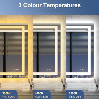 STARLEAD Led-Bathroom-Mirror-with-Lights, 40"x28" Wall-Mounted with 3 Colors Dimmable Light, Bluetooth Speaker, Anti-Fog, Memory, Tempered Glass, Front & Backlit (Horizontal/Vertical)
