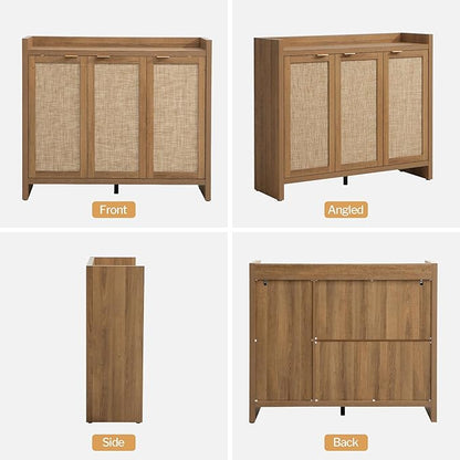 SICOTAS Shoe Storage Cabinet, 30 Pairs Rattan Shoe Cabinet Storage for Entryway, 6-Tier 41" Tall Large Shoe Cabinet, Boho Farmhouse Cabinet with Doors for Entryway Hallway Living Room Closet