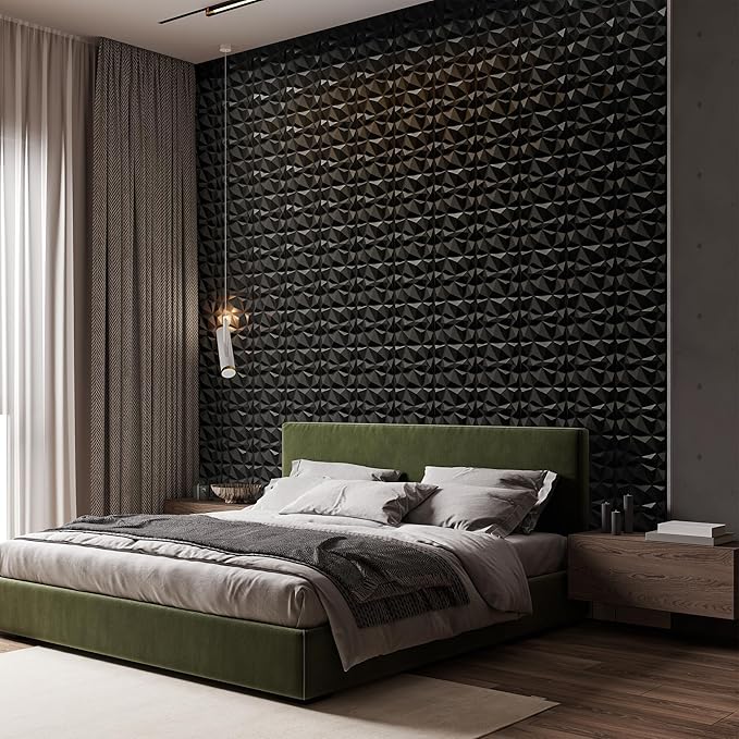 INMOZATA 3D Wall Panels for Interior Wall Decor, 33 Pack 12 x 12 Inch Decorative Wall Panels Diamond 3D Textured Accent Panel for TV, Gaming Living Room, Bedroom Background(Black)