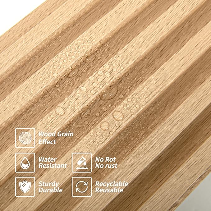 Art3dwallpanels Wood Slat Wall Paneling, 104'' x 6.7'' WPC Soundproof 3D Wall Panels for Interior Wall Decor, 8 Pack Fluted Textured Panel Wall Slats, Oak