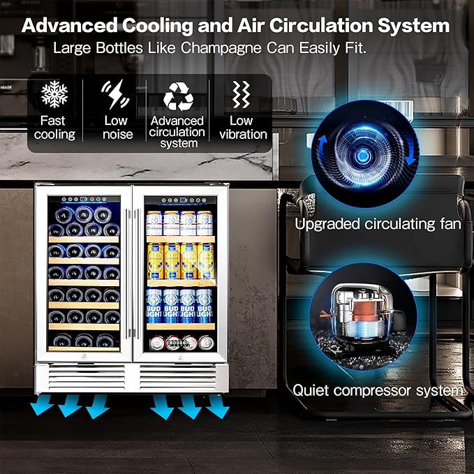 BODEGACOOLER Back Bar Cooler With 2 Glass Doors,30 Inch Wine and Beverage Refrigerator with Digital Touch,Counter Height Commercial Beverage Refrigerator, Beverage Cooler Holds 31 Bottles and 92 Cans.
