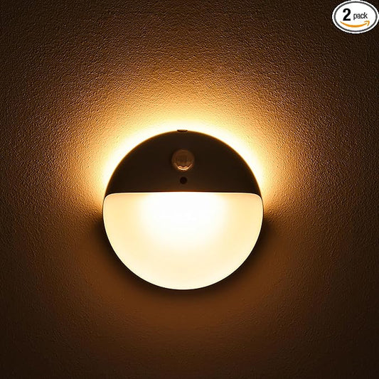 2 Pack Toliet Lights, 2.6" Small Motion Sensor Battery Night Light, Dimmable LED Nightlight, 3 Light Modes, Stick on Lights for Bathroom, Travel, Stairs, Cabinet, Bedroom, Kids, Warm Yellow