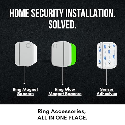 Ring Contact Sensor Adhesive | Ring Sensor Mounting Tape Replacement Pads | Works with Door, Window, Wall Alarm Sensors | Easy Mount, No Cutting, Peel and Stick (10 Pack Sensor + Magnet Side)