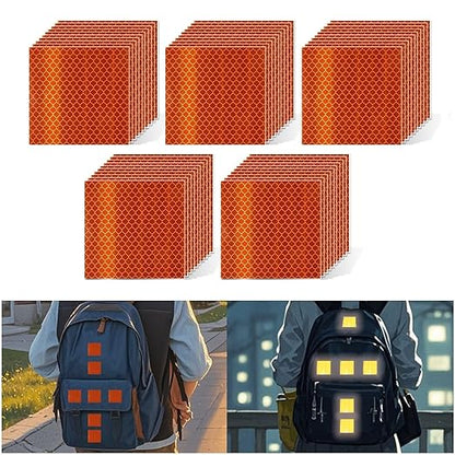 Non Fading Orange Reflective Stickers 2 inch X 2 inch, Outdoor Waterproof High Visibility Warning Safety Adhesive Reflector Tape (50 Pcs)