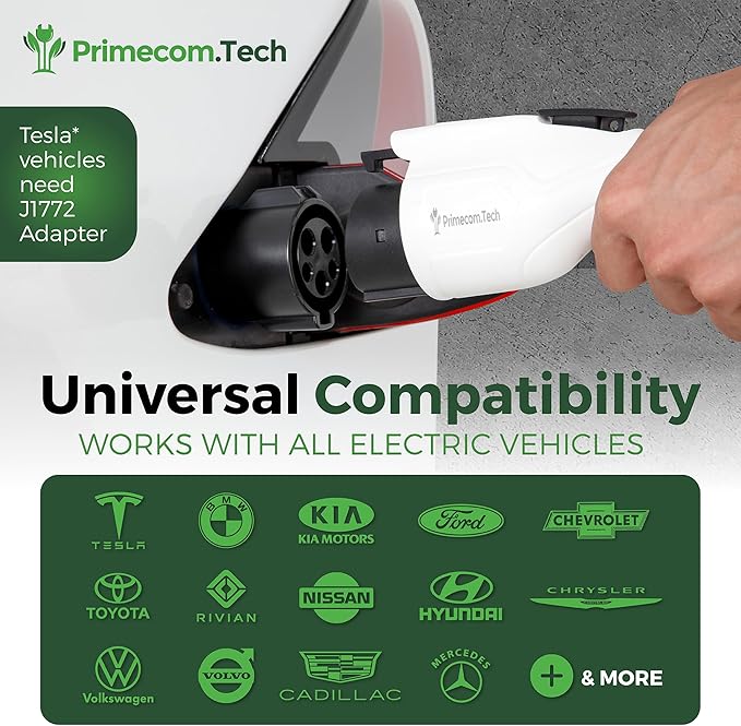 PRIMECOM Level 2 Electric Vehicle (EV) Charger (220V / 240Volt, 16Amp) Portable EVSE Smart Electric Car Charger, 30', 40', and 50 Feet Lengths (NEMA L6-30P, 50 Feet)