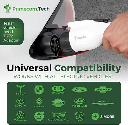 PRIMECOM Level 2 Electric Vehicle (EV) Charger (220V / 240Volt, 16Amp) Portable EVSE Smart Electric Car Charger, 30', 40', and 50 Feet Lengths (NEMA 6-50P, 50 Feet)